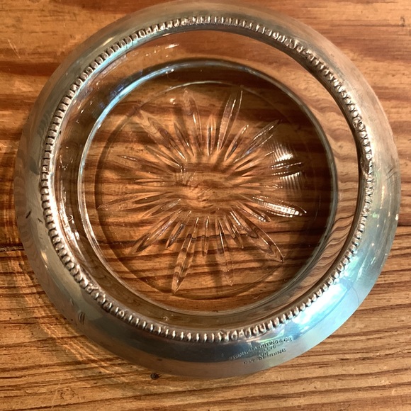 4 Sterling silver and glass Frank M. Whiting 04 Pat Pending coasters - Picture 5 of 13